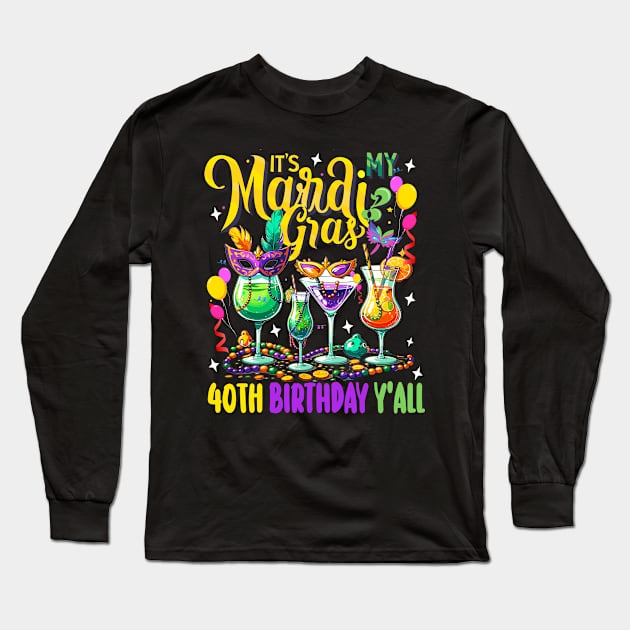 It's My Mardi Gras Birthday Y'all Shirt, Mardi Gras Carnival Birthday Boy Shirt, New Orleans Beads Birthday Gift , Fleur-de-lis Nola Costume Long Sleeve T-Shirt by AlmaDesigns